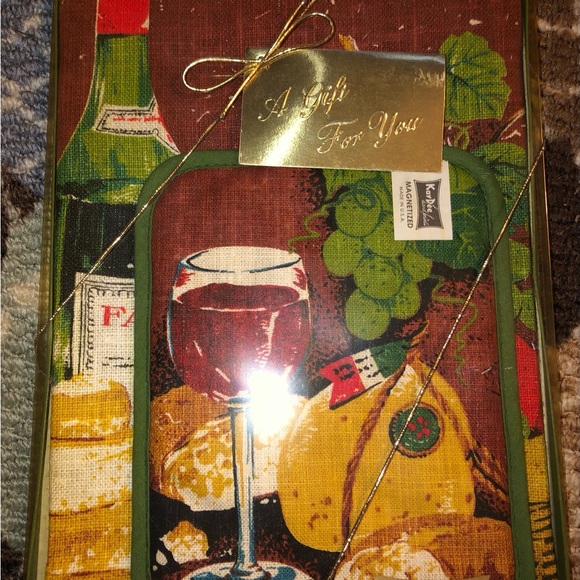 Vintage Kay Dee wine & cheese screen Print Tea Towel Set magnetic Pot Holder - Picture 3 of 7